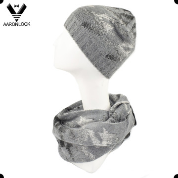 Senhoras moda Jacquard Houndstooth Infinity cachecol e Beanie